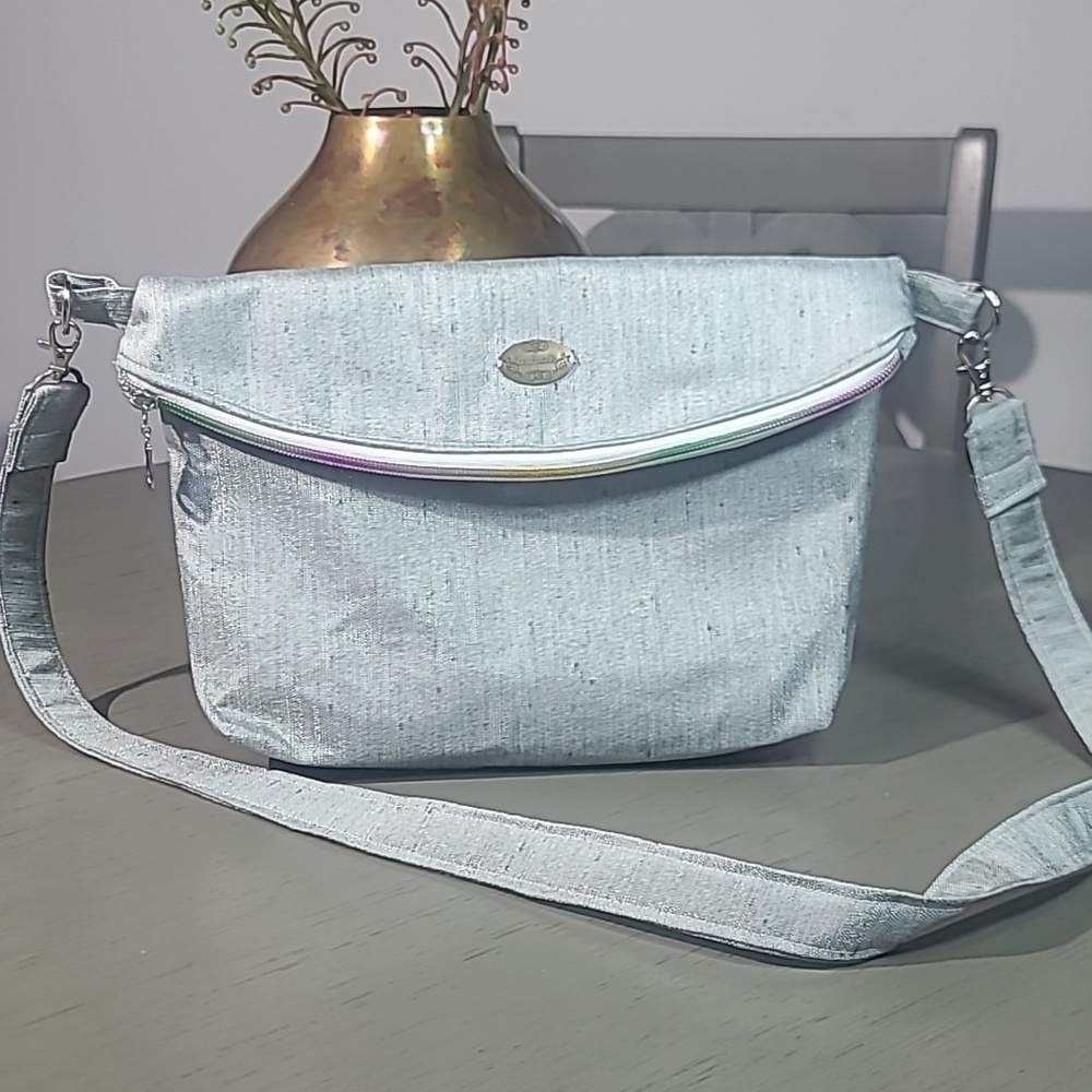 Handmade Stylish Teal Strudy Gray Crossbody Bag